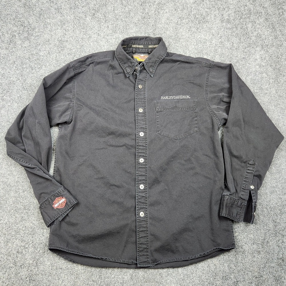VTG Harley Davidson Shirt Mens Medium Black Eagle Embroidered Patch Biker Moto - Picture 3 of 9